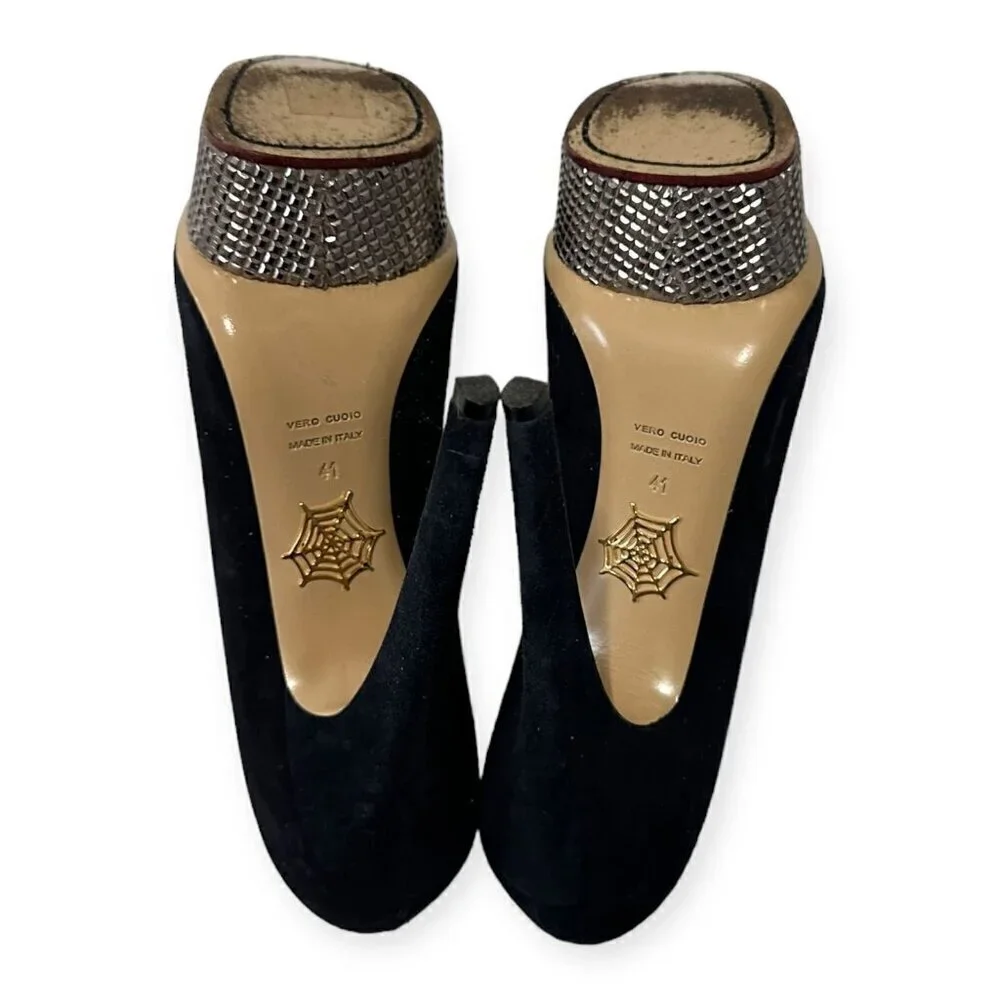 Charlotte Olympia Dolly‎ Platform Pumps with Metal Platform, 41 EU, Navy Suede